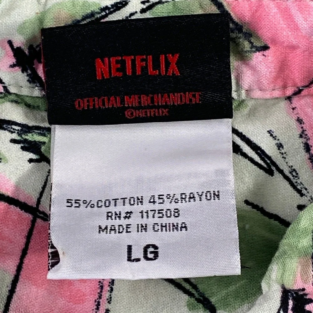 Stranger Things Netflix Button Down Men LG Pink Hopper Shirt 80s Retro Geek Nerd - Picture 5 of 9